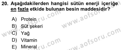 Hayvan Besleme Dersi 2017 - 2018 Yılı (Vize) Ara Sınav Soruları 20. Soru