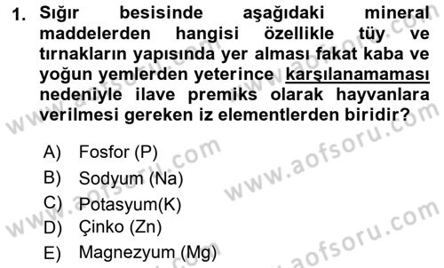 Hayvan Besleme Dersi 2018 - 2019 Yılı 3 Ders Sınav Soruları 1. Soru