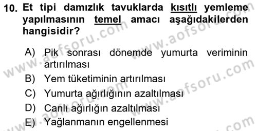 Hayvan Besleme Dersi 2018 - 2019 Yılı 3 Ders Sınav Soruları 10. Soru