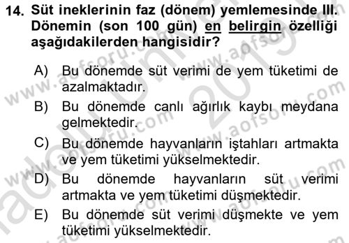 Hayvan Besleme Dersi 2018 - 2019 Yılı 3 Ders Sınav Soruları 14. Soru
