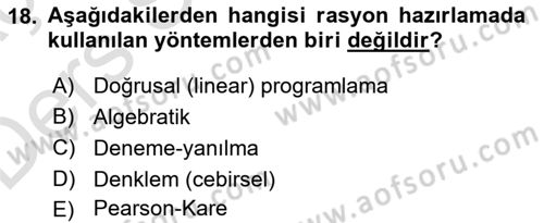 Hayvan Besleme Dersi 2018 - 2019 Yılı 3 Ders Sınav Soruları 18. Soru
