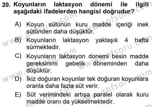 Hayvan Besleme Dersi 2018 - 2019 Yılı 3 Ders Sınav Soruları 20. Soru