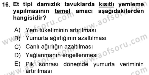 Hayvan Besleme Dersi 2018 - 2019 Yılı (Final) Dönem Sonu Sınav Soruları 16. Soru