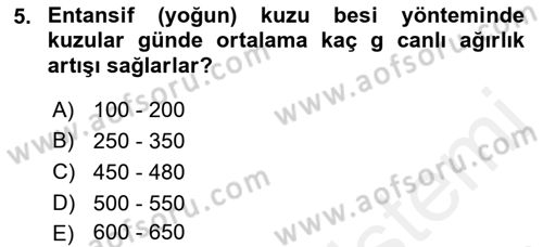 Hayvan Besleme Dersi 2018 - 2019 Yılı (Final) Dönem Sonu Sınav Soruları 5. Soru