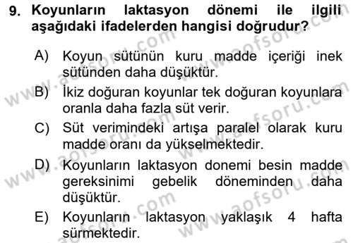 Hayvan Besleme Dersi 2018 - 2019 Yılı (Final) Dönem Sonu Sınav Soruları 9. Soru