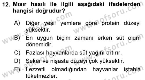 Hayvan Besleme Dersi 2018 - 2019 Yılı Yaz Okulu Sınav Soruları 12. Soru
