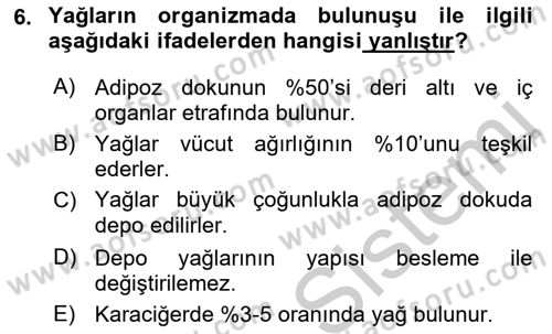 Hayvan Besleme Dersi 2018 - 2019 Yılı Yaz Okulu Sınav Soruları 6. Soru