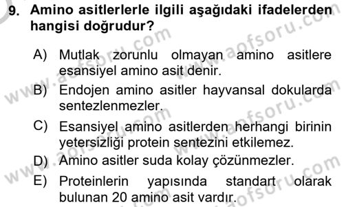 Hayvan Besleme Dersi 2018 - 2019 Yılı Yaz Okulu Sınav Soruları 9. Soru