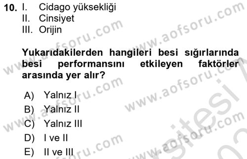 Hayvan Besleme Dersi 2020 - 2021 Yılı Yaz Okulu Sınav Soruları 10. Soru
