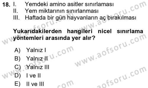 Hayvan Besleme Dersi 2020 - 2021 Yılı Yaz Okulu Sınav Soruları 18. Soru
