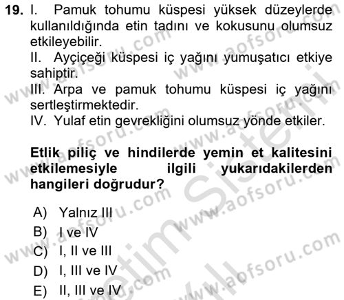 Hayvan Besleme Dersi 2020 - 2021 Yılı Yaz Okulu Sınav Soruları 19. Soru
