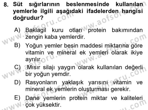 Hayvan Besleme Dersi 2020 - 2021 Yılı Yaz Okulu Sınav Soruları 8. Soru