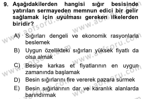 Hayvan Besleme Dersi 2020 - 2021 Yılı Yaz Okulu Sınav Soruları 9. Soru