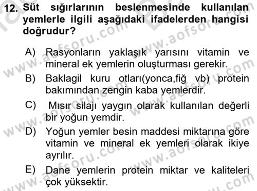 Hayvan Besleme Dersi 2021 - 2022 Yılı (Vize) Ara Sınav Soruları 12. Soru