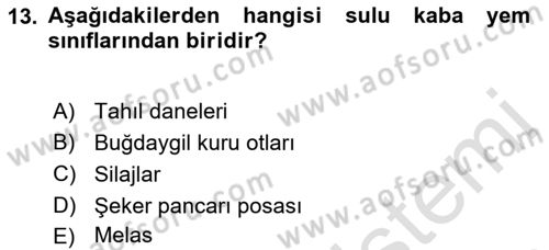 Hayvan Besleme Dersi 2021 - 2022 Yılı (Vize) Ara Sınav Soruları 13. Soru