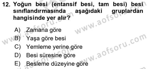 Hayvan Besleme Dersi 2021 - 2022 Yılı (Final) Dönem Sonu Sınav Soruları 12. Soru