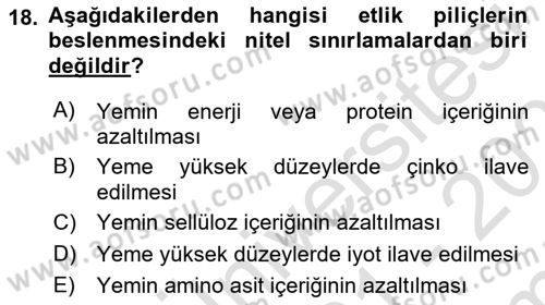 Hayvan Besleme Dersi 2021 - 2022 Yılı (Final) Dönem Sonu Sınav Soruları 18. Soru