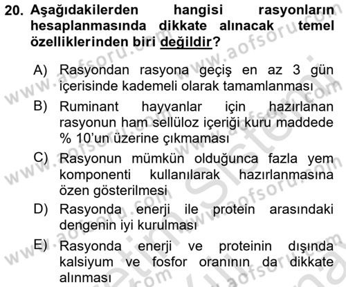 Hayvan Besleme Dersi 2021 - 2022 Yılı (Final) Dönem Sonu Sınav Soruları 20. Soru