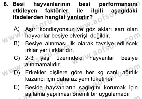 Hayvan Besleme Dersi 2023 - 2024 Yılı (Final) Dönem Sonu Sınav Soruları 8. Soru