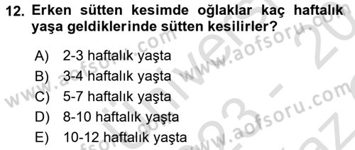 Hayvan Besleme Dersi 2023 - 2024 Yılı Yaz Okulu Sınav Soruları 12. Soru