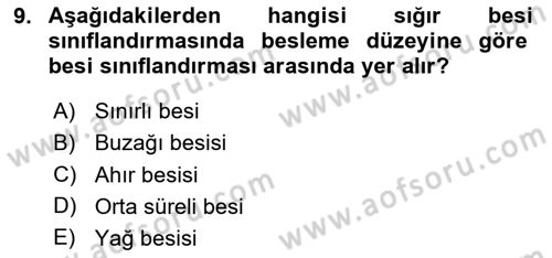 Hayvan Besleme Dersi 2023 - 2024 Yılı Yaz Okulu Sınav Soruları 9. Soru