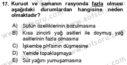 Hayvan Besleme Dersi 2024 - 2025 Yılı (Final) Dönem Sonu Sınav Soruları 17. Soru