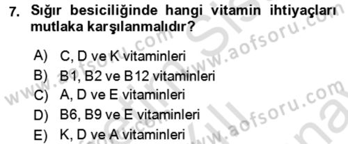 Hayvan Besleme Dersi 2024 - 2025 Yılı (Final) Dönem Sonu Sınav Soruları 7. Soru