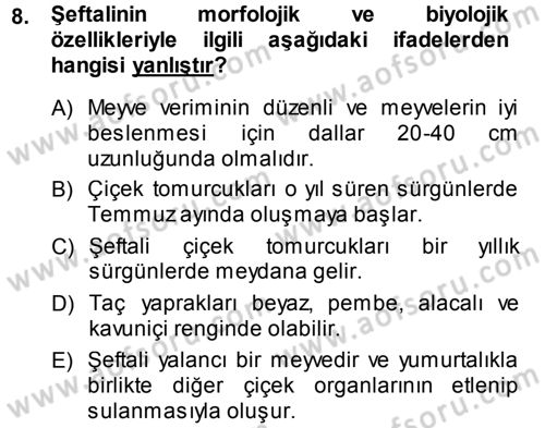Bahçe Tarımı 2 Dersi 2013 - 2014 Yılı (Vize) Ara Sınav Soruları 8. Soru