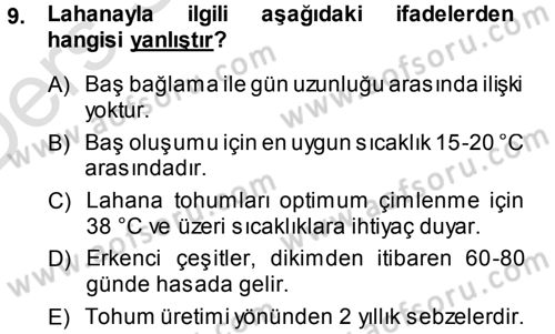 Bahçe Tarımı 2 Dersi 2013 - 2014 Yılı Tek Ders Sınav Soruları 9. Soru