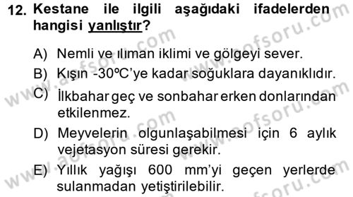 Bahçe Tarımı 2 Dersi 2014 - 2015 Yılı (Vize) Ara Sınav Soruları 12. Soru