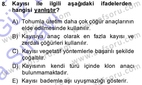 Bahçe Tarımı 2 Dersi 2014 - 2015 Yılı (Vize) Ara Sınav Soruları 8. Soru