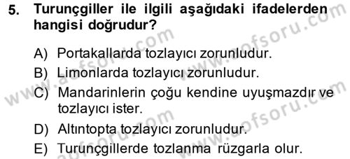 Bahçe Tarımı 2 Dersi 2014 - 2015 Yılı (Final) Dönem Sonu Sınavı 5. Soru