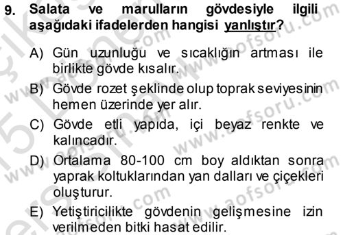 Bahçe Tarımı 2 Dersi 2014 - 2015 Yılı Tek Ders Sınav Soruları 9. Soru