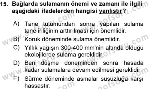 Bahçe Tarımı 2 Dersi 2015 - 2016 Yılı (Vize) Ara Sınavı 15. Soru