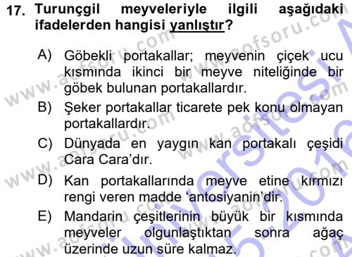 Bahçe Tarımı 2 Dersi 2015 - 2016 Yılı (Vize) Ara Sınavı 17. Soru