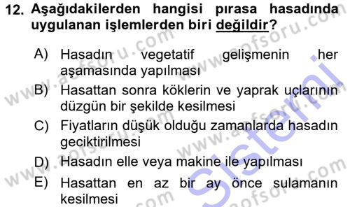 Bahçe Tarımı 2 Dersi 2015 - 2016 Yılı (Final) Dönem Sonu Sınav Soruları 12. Soru