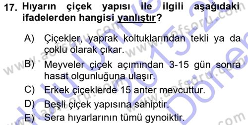 Bahçe Tarımı 2 Dersi 2015 - 2016 Yılı (Final) Dönem Sonu Sınav Soruları 17. Soru