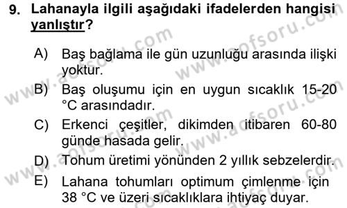 Bahçe Tarımı 2 Dersi 2015 - 2016 Yılı (Final) Dönem Sonu Sınav Soruları 9. Soru
