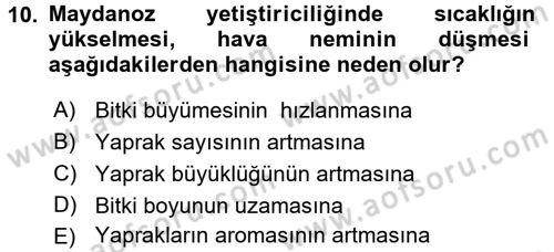 Bahçe Tarımı 2 Dersi 2016 - 2017 Yılı 3 Ders Sınavı 10. Soru