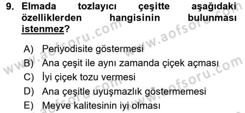 Bahçe Tarımı 2 Dersi 2016 - 2017 Yılı (Vize) Ara Sınav Soruları 9. Soru