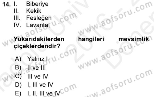 Bahçe Tarımı 2 Dersi 2016 - 2017 Yılı (Final) Dönem Sonu Sınav Soruları 14. Soru