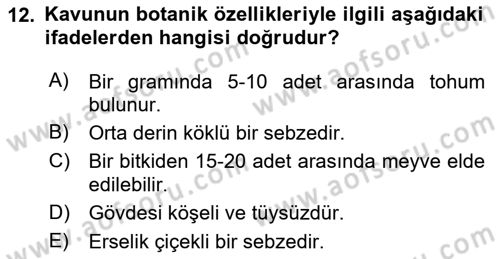 Bahçe Tarımı 2 Dersi 2017 - 2018 Yılı 3 Ders Sınavı 12. Soru