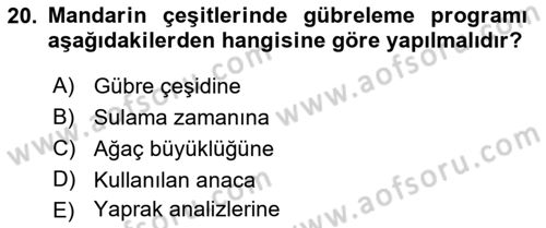 Bahçe Tarımı 2 Dersi 2017 - 2018 Yılı 3 Ders Sınavı 20. Soru