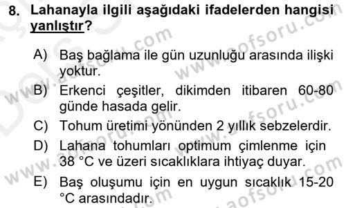 Bahçe Tarımı 2 Dersi 2017 - 2018 Yılı 3 Ders Sınavı 8. Soru