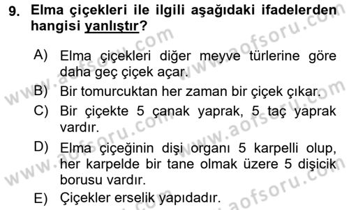 Bahçe Tarımı 2 Dersi 2017 - 2018 Yılı (Vize) Ara Sınav Soruları 9. Soru