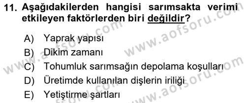 Bahçe Tarımı 2 Dersi 2017 - 2018 Yılı (Final) Dönem Sonu Sınavı 11. Soru