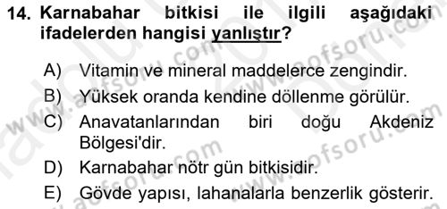 Bahçe Tarımı 2 Dersi 2017 - 2018 Yılı (Final) Dönem Sonu Sınav Soruları 14. Soru