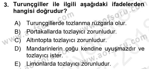 Bahçe Tarımı 2 Dersi 2017 - 2018 Yılı (Final) Dönem Sonu Sınav Soruları 3. Soru