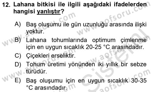 Bahçe Tarımı 2 Dersi 2018 - 2019 Yılı 3 Ders Sınav Soruları 12. Soru