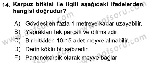 Bahçe Tarımı 2 Dersi 2018 - 2019 Yılı 3 Ders Sınav Soruları 14. Soru